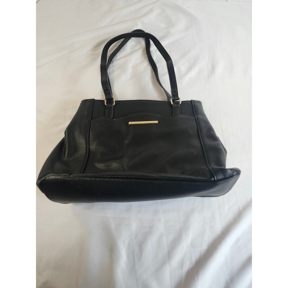 Liz Claiborne Black Pebbled Faux Leather Shoulder Bag Gold Hardware Tote